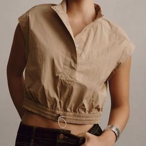 Anthropologie Tan Crop Top with Snap Buttons